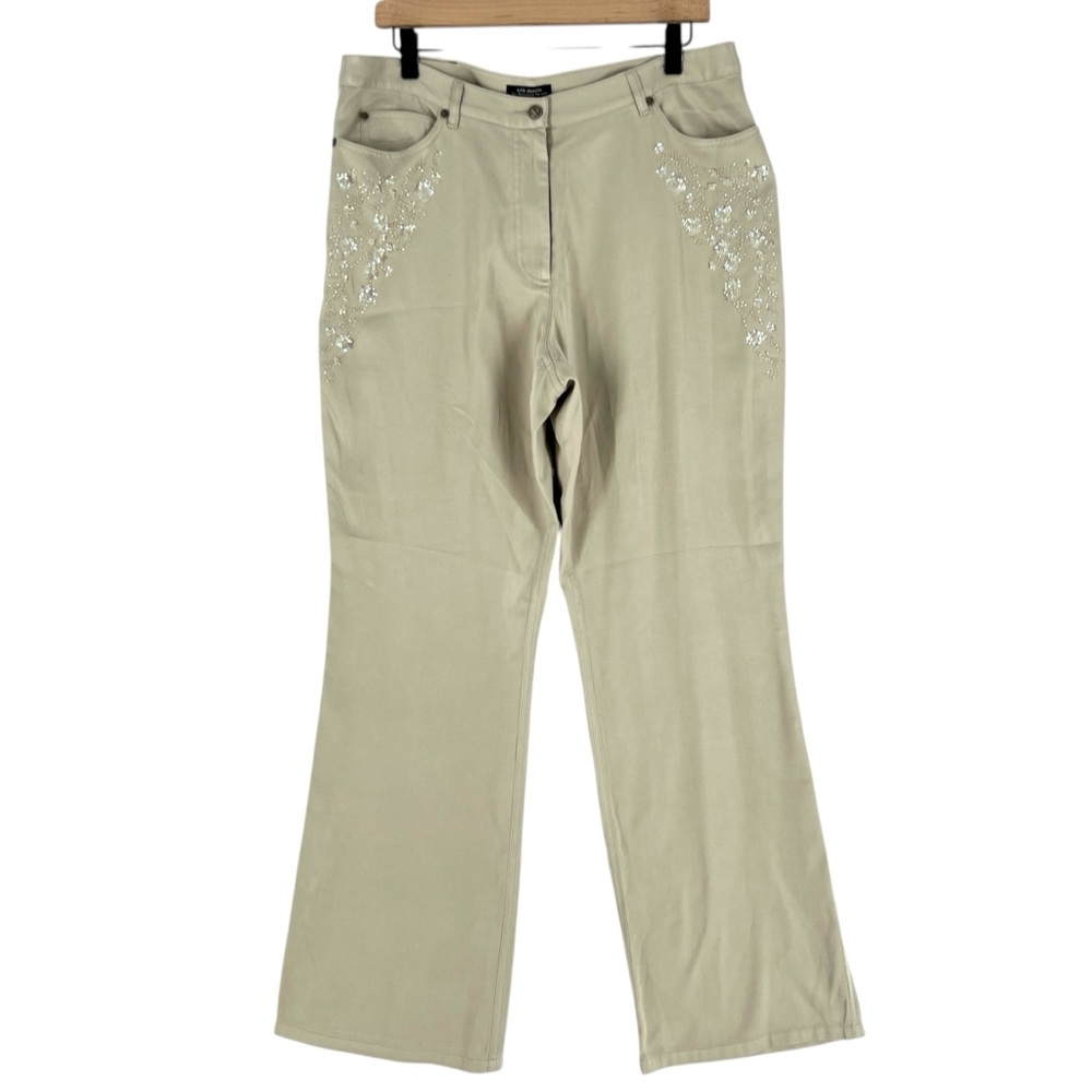 Anthony Sicari Silk Denim Lightweight Floral Sequin Beaded Bootcut Pants Size 14
